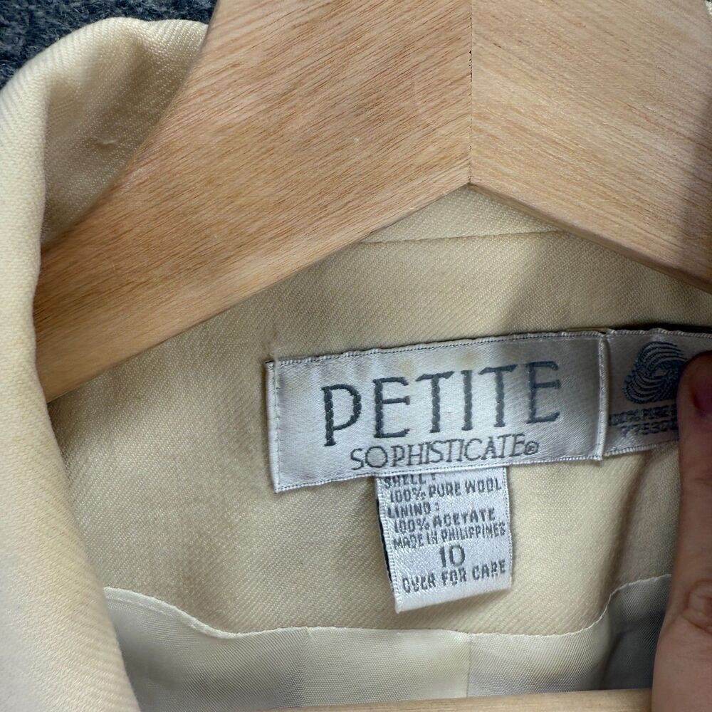 Petite Sophisticate Blazer Women 10 Beige Button Up Collared Long Sleeve Wool - Picture 3 of 7